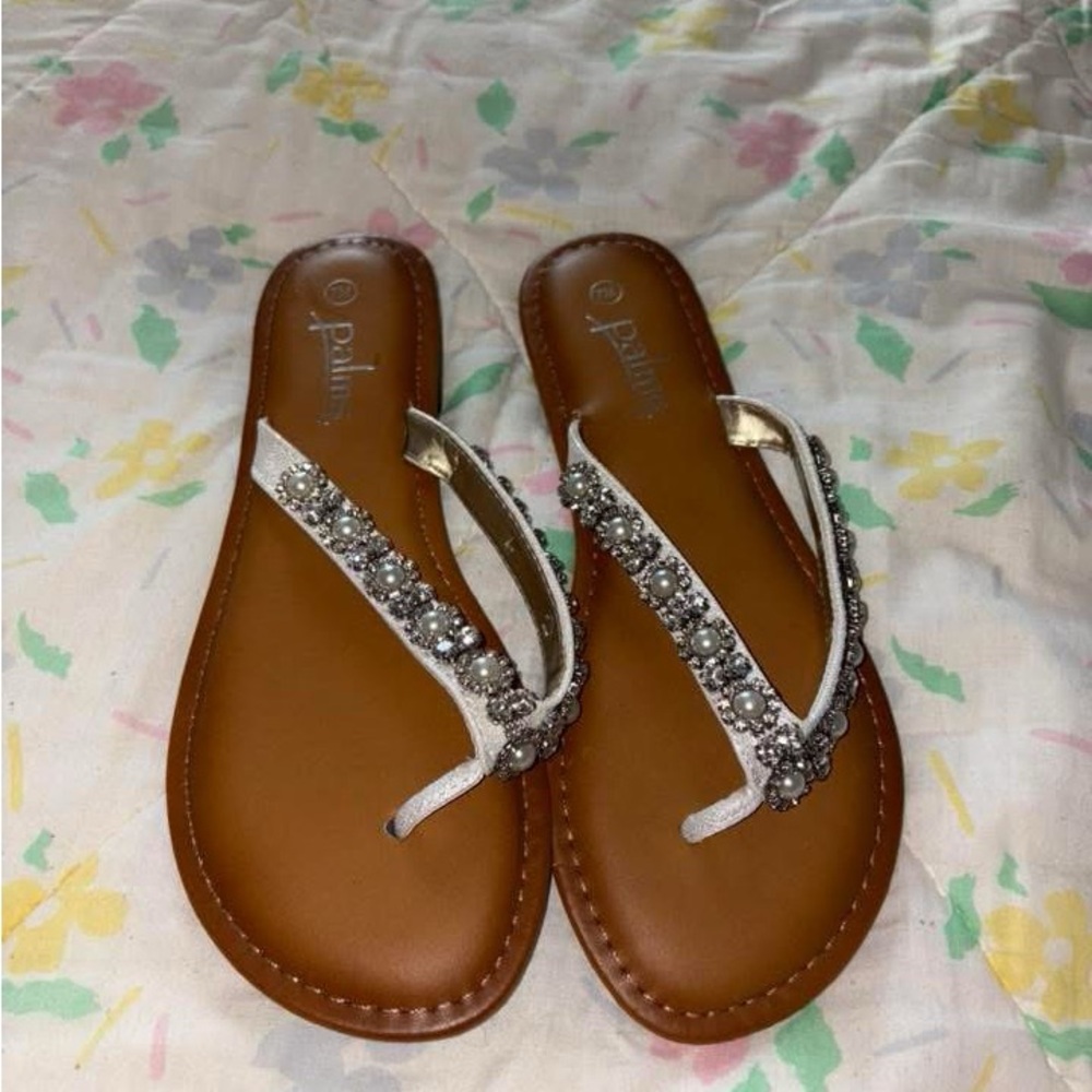 Women's White and Brown Sandals